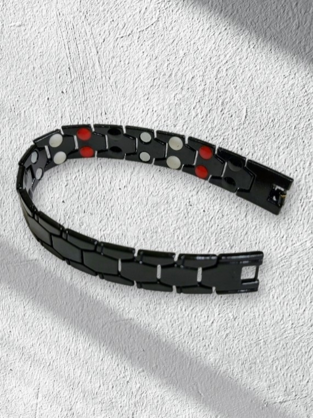 Sleek Black Stainless Steel Hex-Link Magnetic Therapy Bracelet Wrist Size 3.9-in